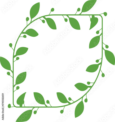 Green Square Botanical Leaf Frame Vector.