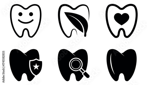 Minimalist Dental line and solid icons set.Dental care teeth icon. vector illustration