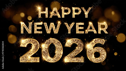 Happy New Year 2026 golden text celebration card