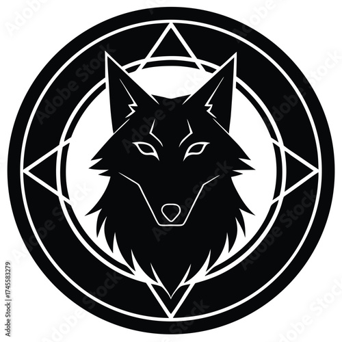  ancient cursed wolf mascot inside a glowing on white background 