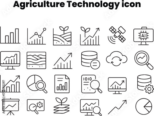 Modern line icon pack of drones, tractors, and smart farm devices for precision agriculture