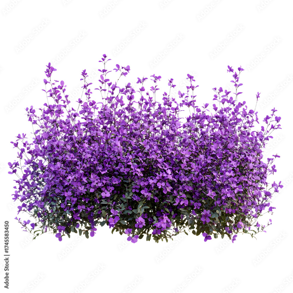 Naklejka premium Vibrant Purple Flower Shrubbery in Isolated Transparent Field
