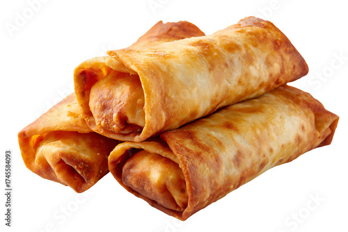 Stack of freshly fried spring rolls with crispy golden exterior, popular Asian appetizer