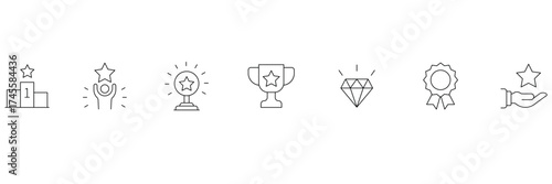 Achievement award, winner trophy, diamond excellence, star success, premium quality, victory symbol, recognition badge icon vector illustration