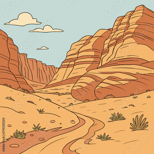 Vector art of desert canyon landscape illustration