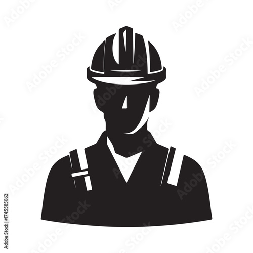construction foreman with blueprint vector silhouette clip art logo design illustration