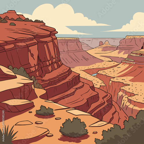 Vector art of grand canyon desert landscape view