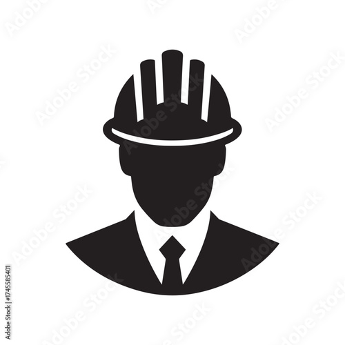 construction foreman with blueprint vector silhouette clip art logo design illustration