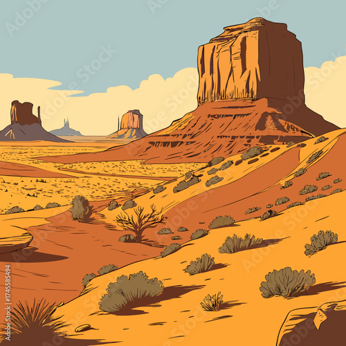 Vector art of monument valley desert landscape