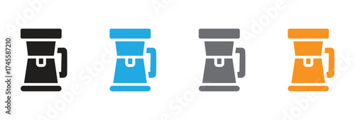 Modern coffee maker icons in vibrant colors offer a simple, stylish look for websites, apps, or any design needing a touch of morning energy and kitchen flair.