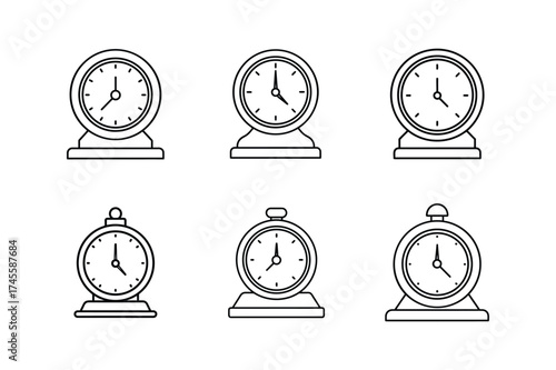 desk clock line art vector illustration