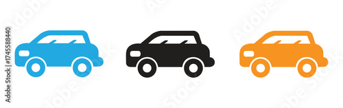 Modern car icons in various vibrant colors offer a clean and minimal design element for automotive, travel, and transportation projects with a contemporary style.