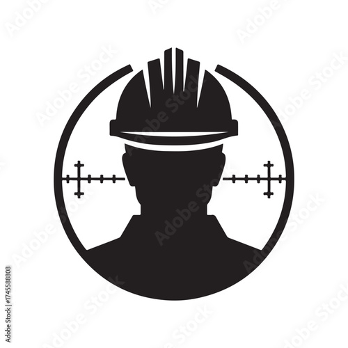 construction foreman with blueprint vector silhouette clip art logo design illustration