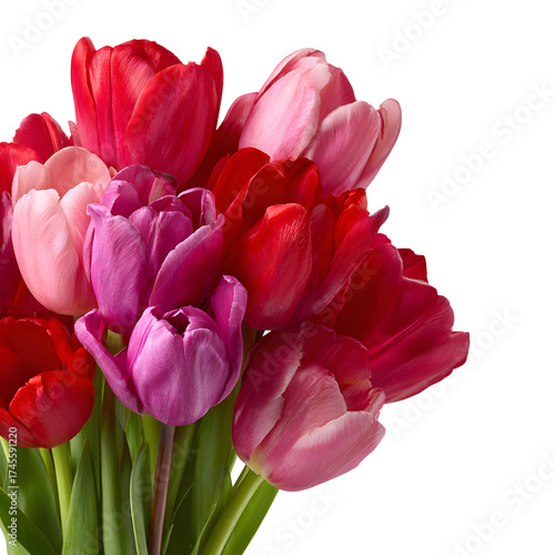 Vibrant Red and Pink Tulip Bouquet Isolated on White Background