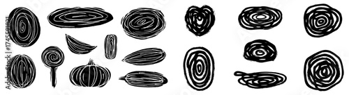 Abstract Organic Shapes Composition in Black and White - Hand-Drawn Botanical Elements for Modern Art Projects, Natural Design, Food Industry Graphics, Textile Patterns, Minimalist Decor, Nature-Inspi