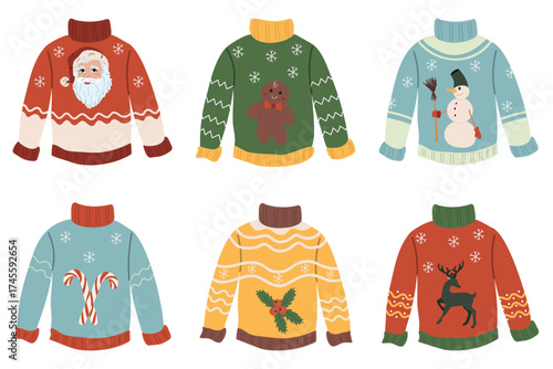 Ugly sweaters collection. Christmas cute vector illustration	