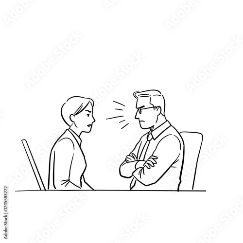 Businessman and woman arguing during a meeting at the office, emotional distance, conflict resolution  