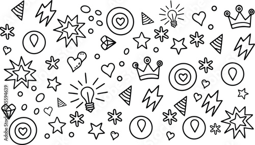 Hand-drawn doodle elements collection idea crown lightbulb star burst heart zap shape