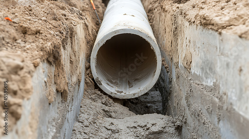 Wallpaper Mural Large pipe installation in a trench. Construction project underway. Industrial-grade material visible with dirt, for infrastructure development. Torontodigital.ca