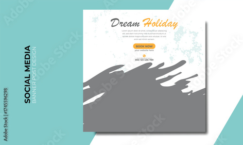 Editable minimal square banner template. Black and yellow background color with stripe line shape. Suitable for social media post and web internet ads. Vector illustration with photo college