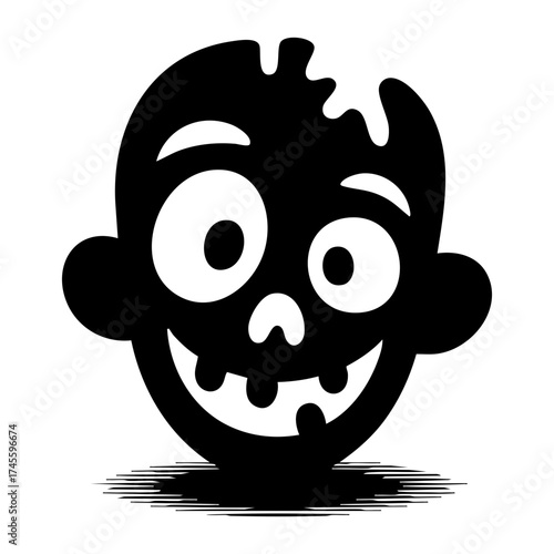 Cartoon zombie face with exaggerated features and playful expression  