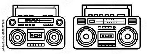Vector art of two retro boomboxes with speakers and cassette players for music lovers
