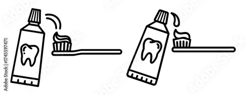 Vector art of two tubes of toothpaste and two toothbrushes dental hygiene concept