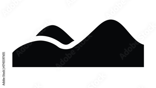 Solid Black Silhouette Vector of Hills and Valleys