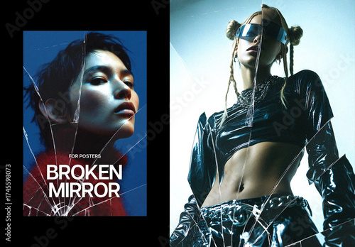 Broken Mirror Poster Photo Effect Mockup