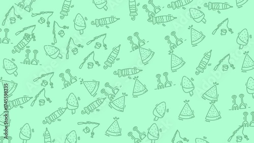 Holiday Pattern with fishing doodle icons. Suitable for fishing articles, social media posts, and outdoor recreation graphics. Great for fishing enthusiasts.