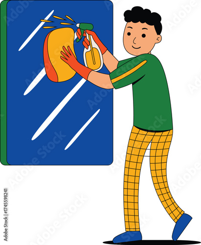 illustration of man cleaning window