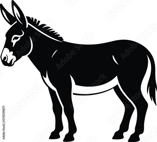 Black donkey vector illustration farm animal icon mule clip art silhouette image on transparent background