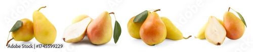 Fotografía Fresh juicy yellow pears isolated on white, set