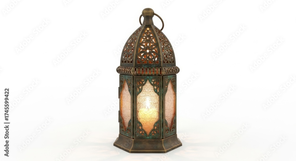 Obraz premium Ornate Antique Metal Lantern with Glowing Light
