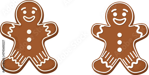 Gingerbread cookies festive holiday treat, decorated icing dessert, Christmas baking sweet snack, traditional winter food, flat vector illustration