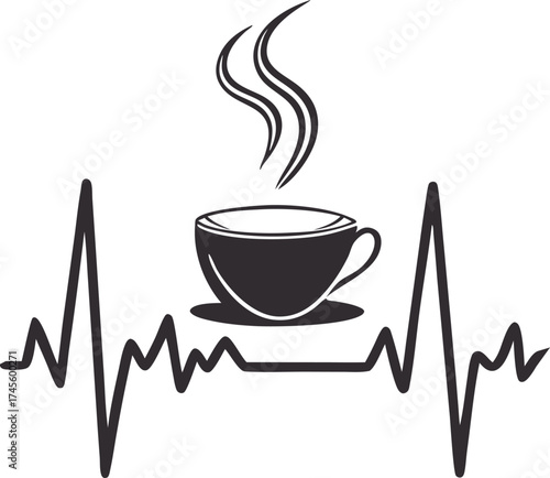 Coffee cup heartbeat pulse isolated on white background