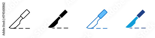 Scalpel Tool Multiple Style Icon Design Vector - Surgical scalpel with cutting line, symbolizing surgery, medical operation, and precision
