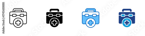 First Aid Kit Multiple Style Icon Design Vector - medical box with a cross symbol representing emergency care and first aid support