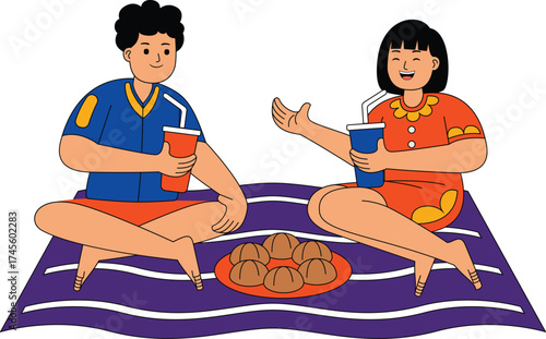 cartoon of friends enjoying picnic