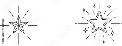 Stylized star icons, glowing sparkle elements, festive decoration symbols, radiant light burst, celebration graphic design, flat vector illustration art