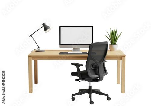Desk and chair isolated on transparent background