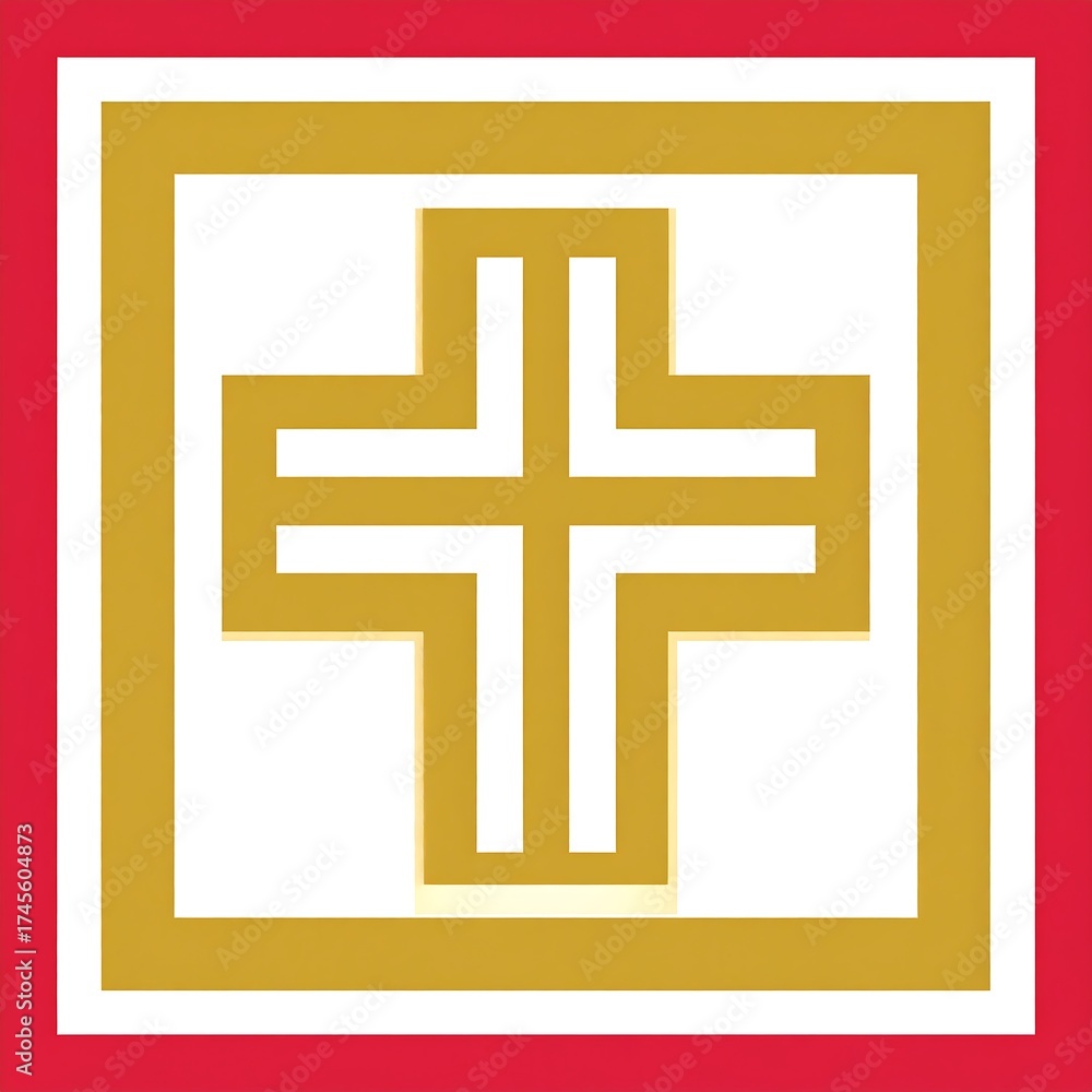 Fototapeta premium Golden cross emblem in red border