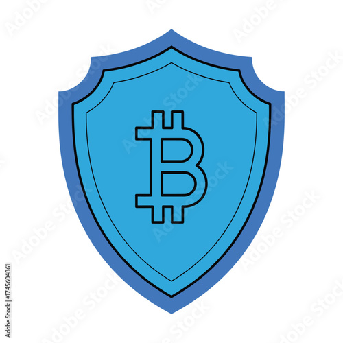 Bitcoin symbol inside a blue shield on a white background cryptocurrency digital currency. Free Download Bitcoin symbol inside a blue shield on a white background cryptocurrency digital currency. - GFXLoad