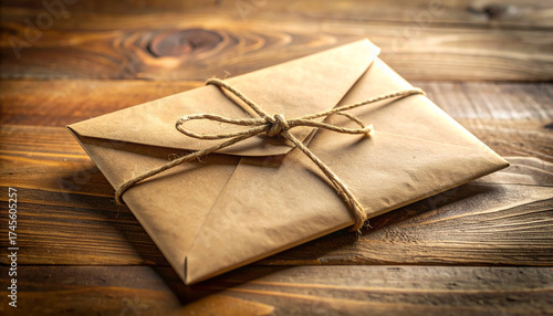Kraft envelope on warm desk for confidential delivery concepts
