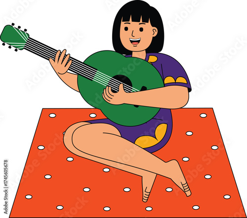 illustration of woman playing guitar