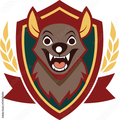  Hyena Crest Emblem with Regal Accents and Laurel Wreaths