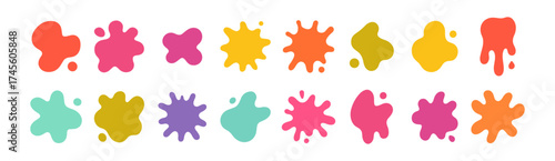 Colorful paint splatter and ink blot set on transparent background