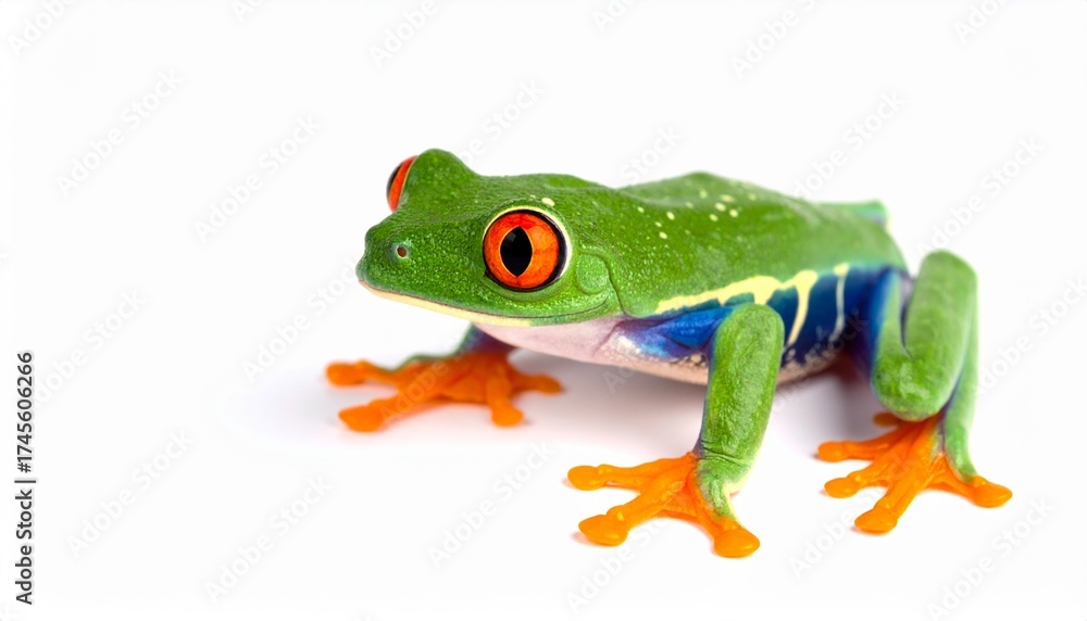 Fototapeta premium Vibrant Red Eyed Tree Frog Isolated on a Clean White Background.