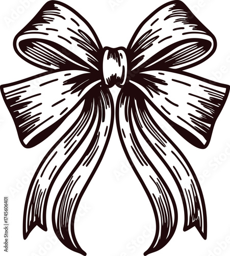 Vintage hand drawn ribbon bow illustration with classic decorative isolated on white background