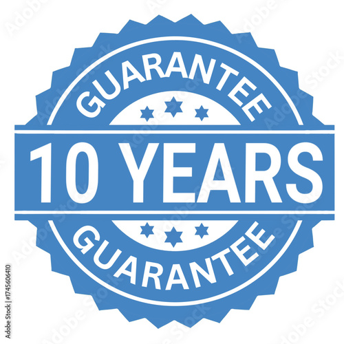 10 years guarantee badge for warranty, quality assurance emblem, vector icon representing long-term product reliability